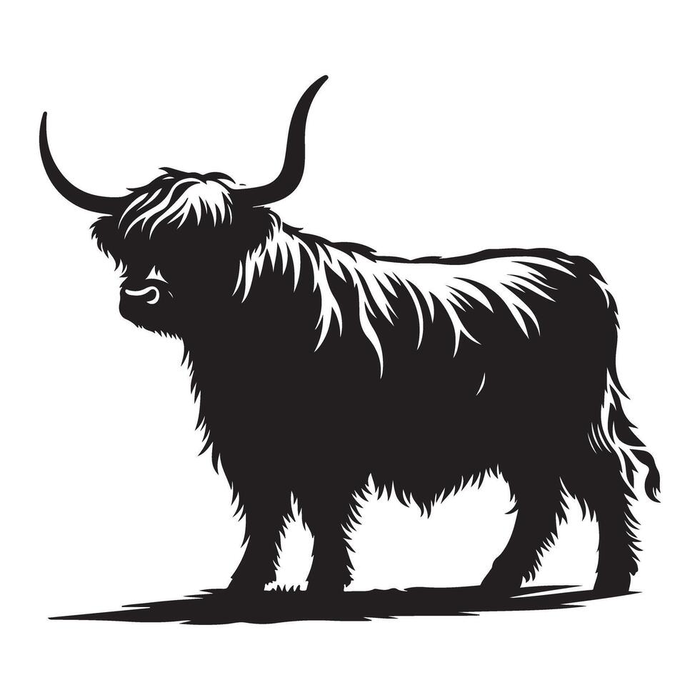 Highland Cow Silhouette Illustration Farm Animal Design vector