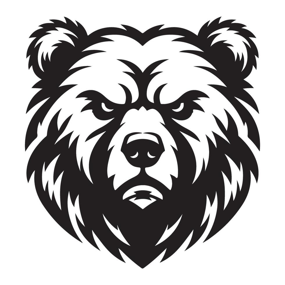 Grizzly Bear Face Fierce Expression Illustration for Design vector