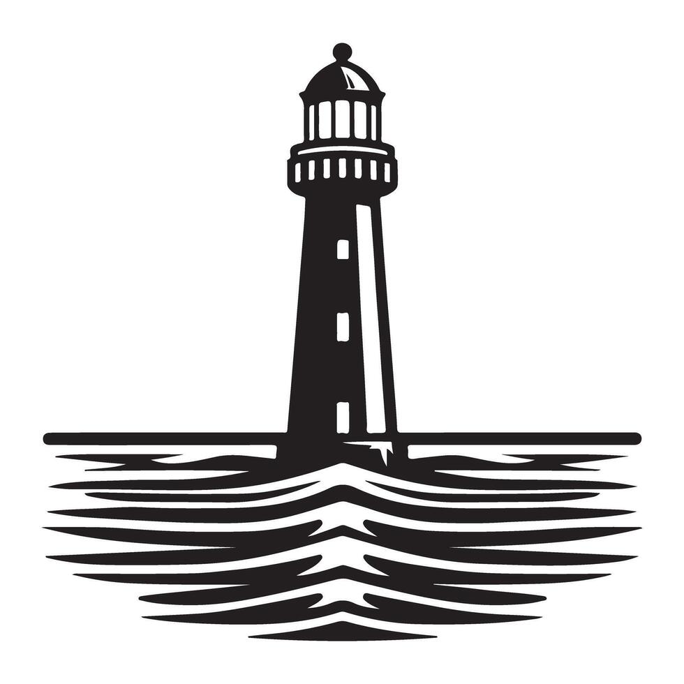 Nautical Lighthouse Illustration Guiding Light Silhouette Design vector