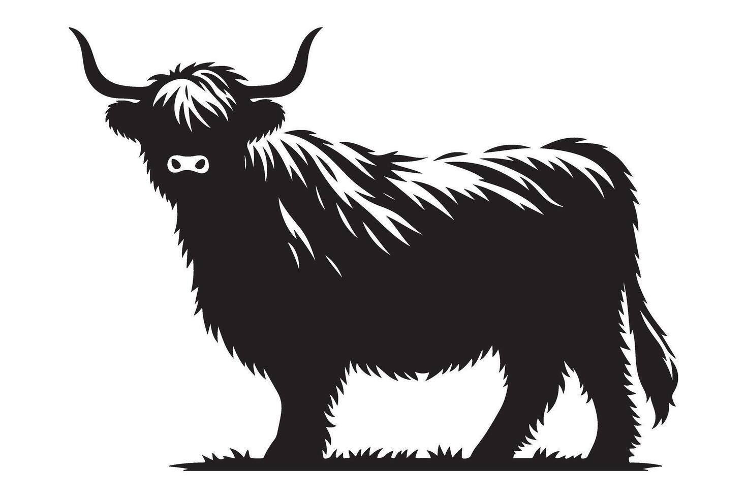Majestic Highland Cattle Illustration Black Silhouette Art for Print vector