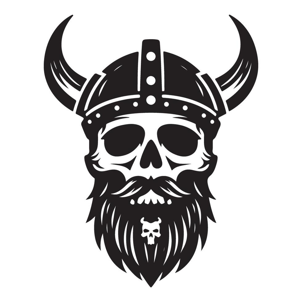 Viking Skull with Helmet Silhouette Illustration for Tattoos vector