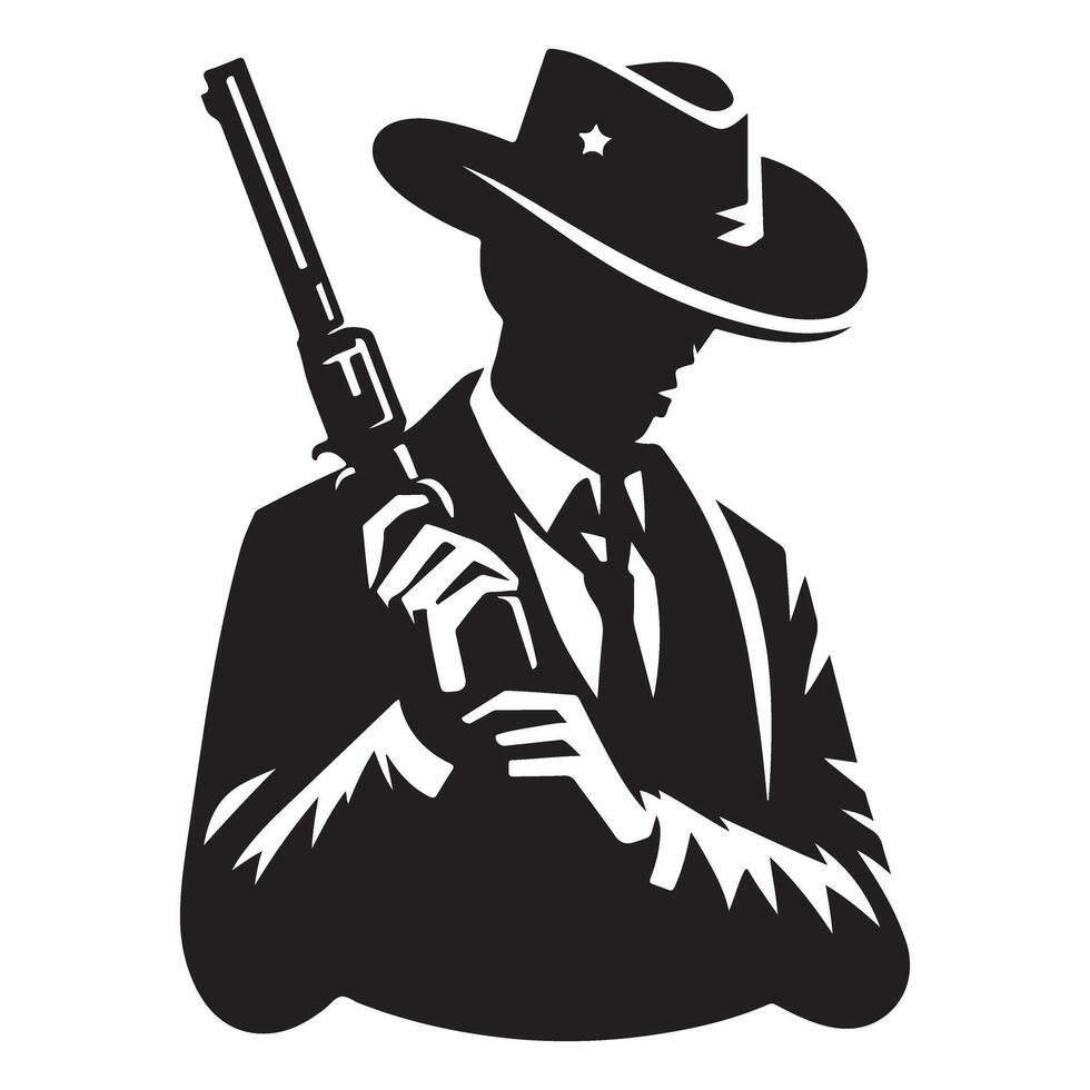 Mysterious Cowboy Illustration Silhouette with Rifle Vigilant Stance vector