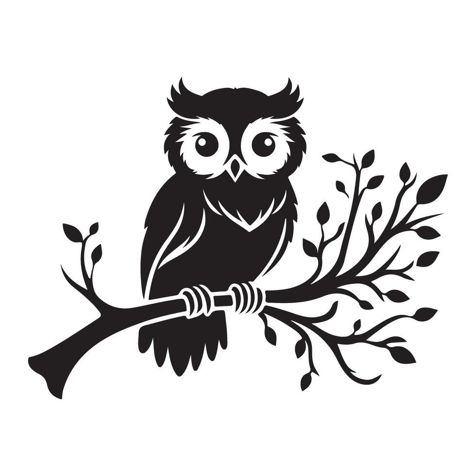 Owl on Branch Silhouette Graphic Nature Illustration vector