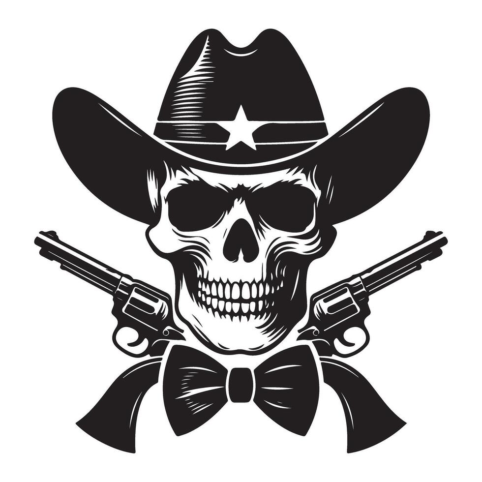 Cowboy Skull Guns Illustration Wild West Grim Reaper vector