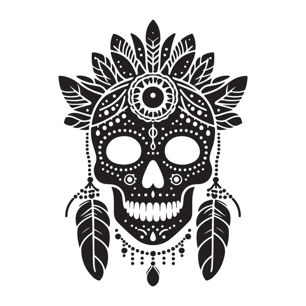 Sugar Skull with Feathers Graphic Design Illustration Art vector