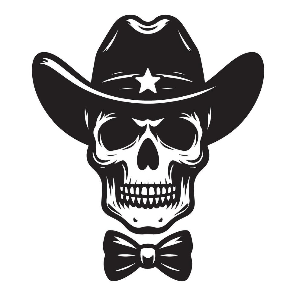 Cowboy Skull with Bow Tie Illustration Western Theme Death Sign vector