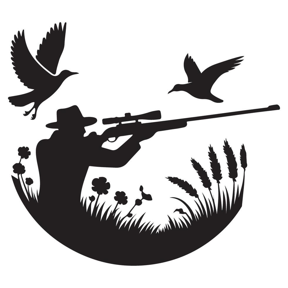 Hunting Scene Silhouette Illustration Duck Hunting Outdoor Adventure vector