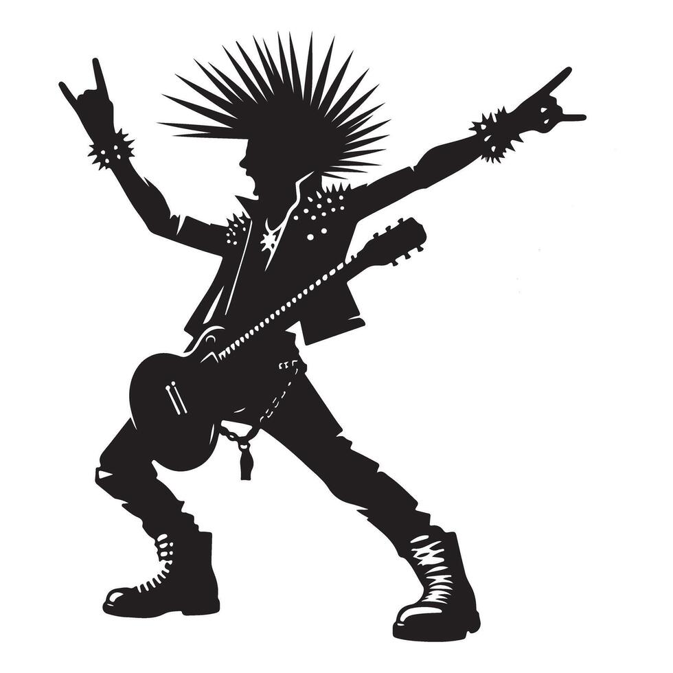 Punk Rocker Silhouette Illustration For Music And Rebellion vector