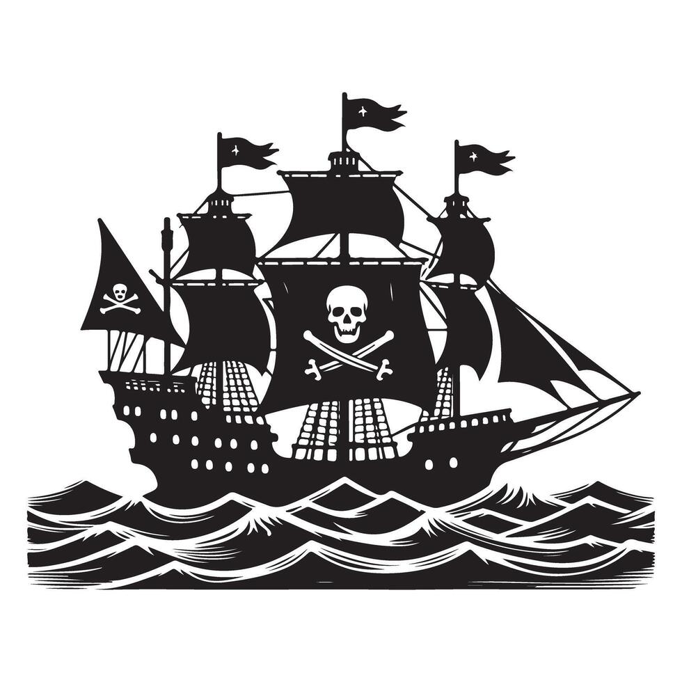 Pirate Ship Silhouette Illustration Image for Download vector