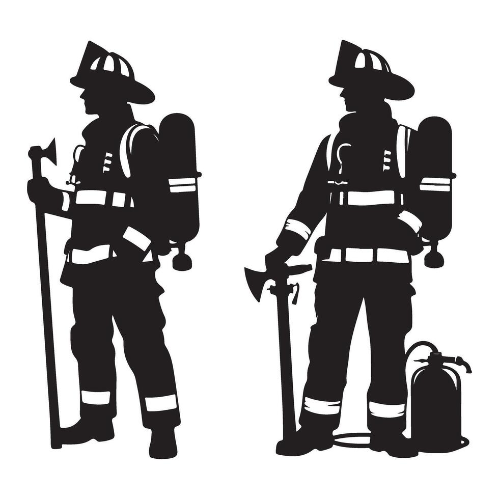 Firefighter silhouette illustrations brave emergency responders safety hero vector