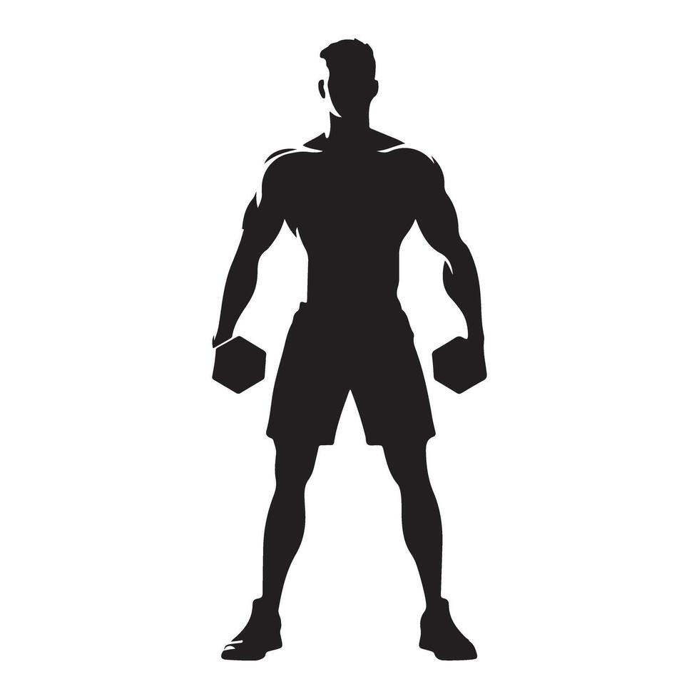Muscular Man Lifting Dumbbells Silhouette Fitness Motivation vector