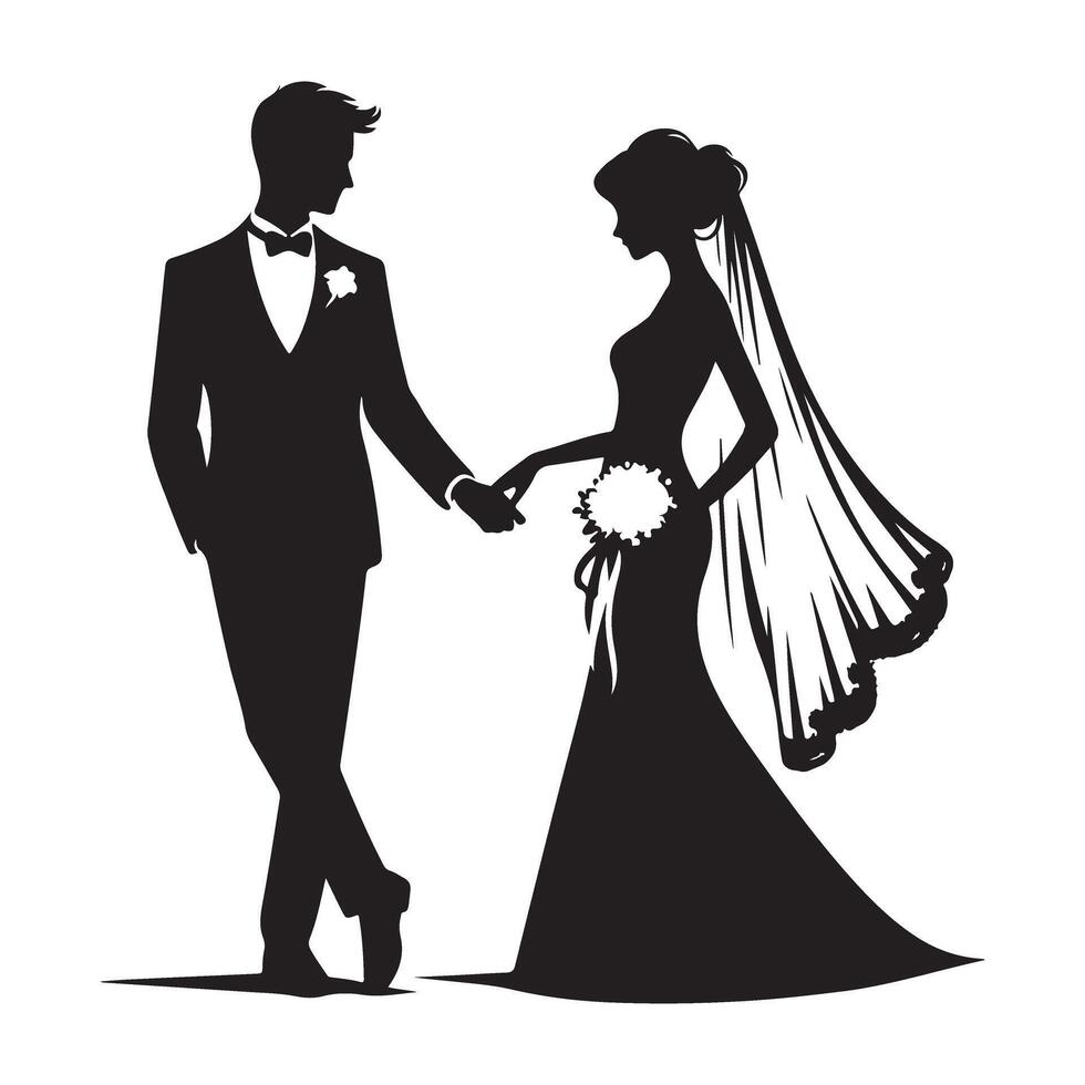 Elegant Wedding Silhouette Illustration of Bride and Groom Image vector