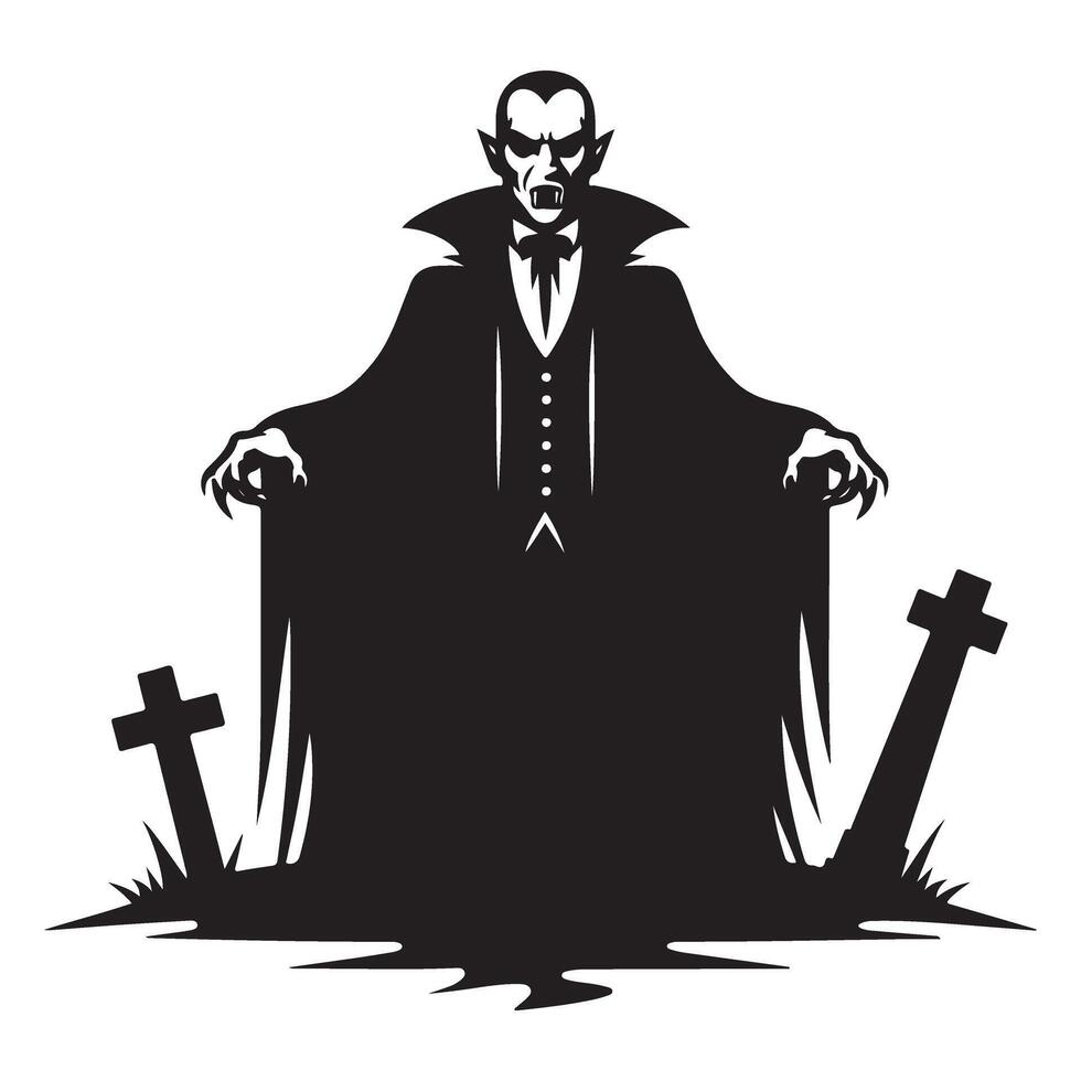 Classic Vampire Silhouette Illustration in Graveyard Setting vector