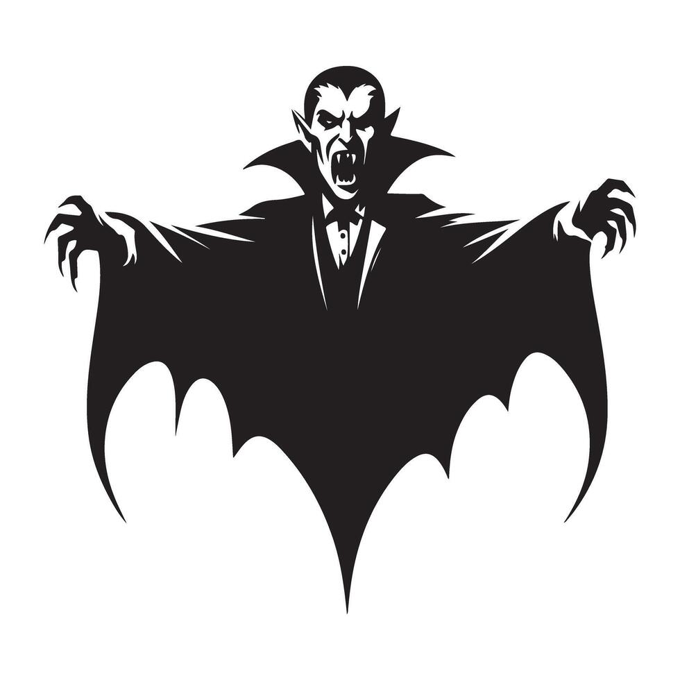 Terrifying Vampire Silhouette Art Evil Dracula Design Element vector