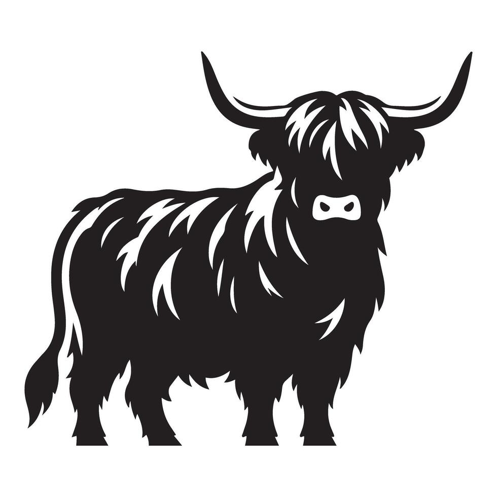 Majestic Highland Cow Silhouette Illustration Graphic Design vector