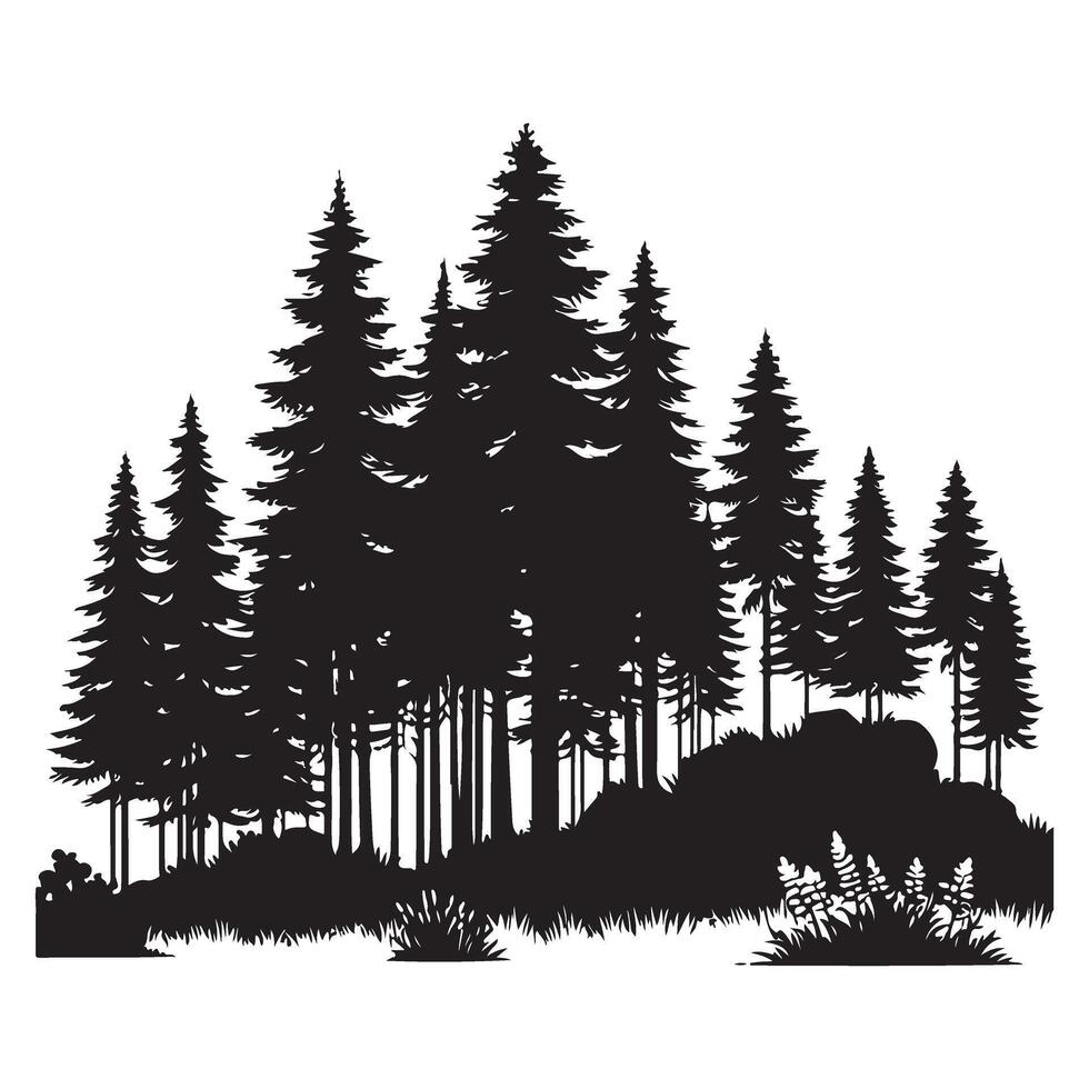 Majestic Forest Silhouette Illustration for Nature Lovers and Outdoorsy People vector