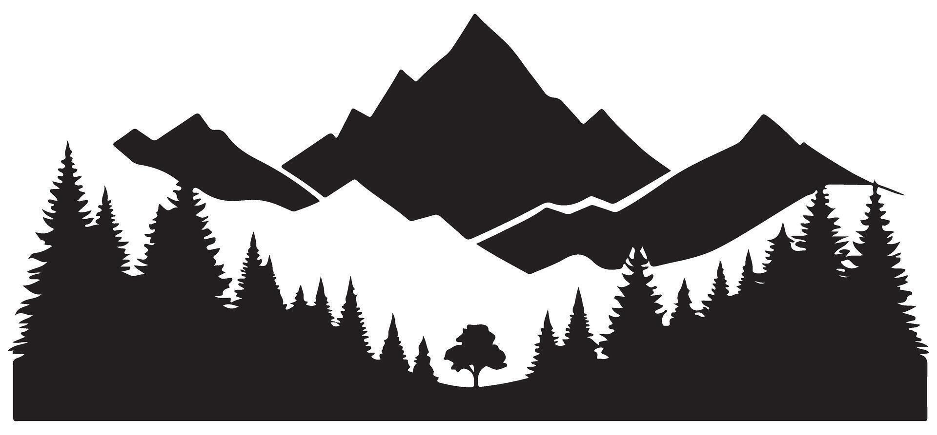 Mountain Range Silhouette with Forest Trees Breathtaking Landscape Art vector