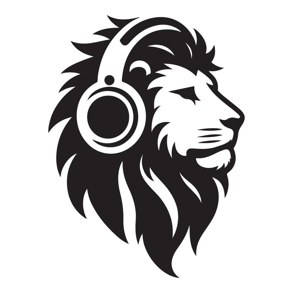 Lion Headphone Silhouette Stylish Animal Logo Illustration Art vector