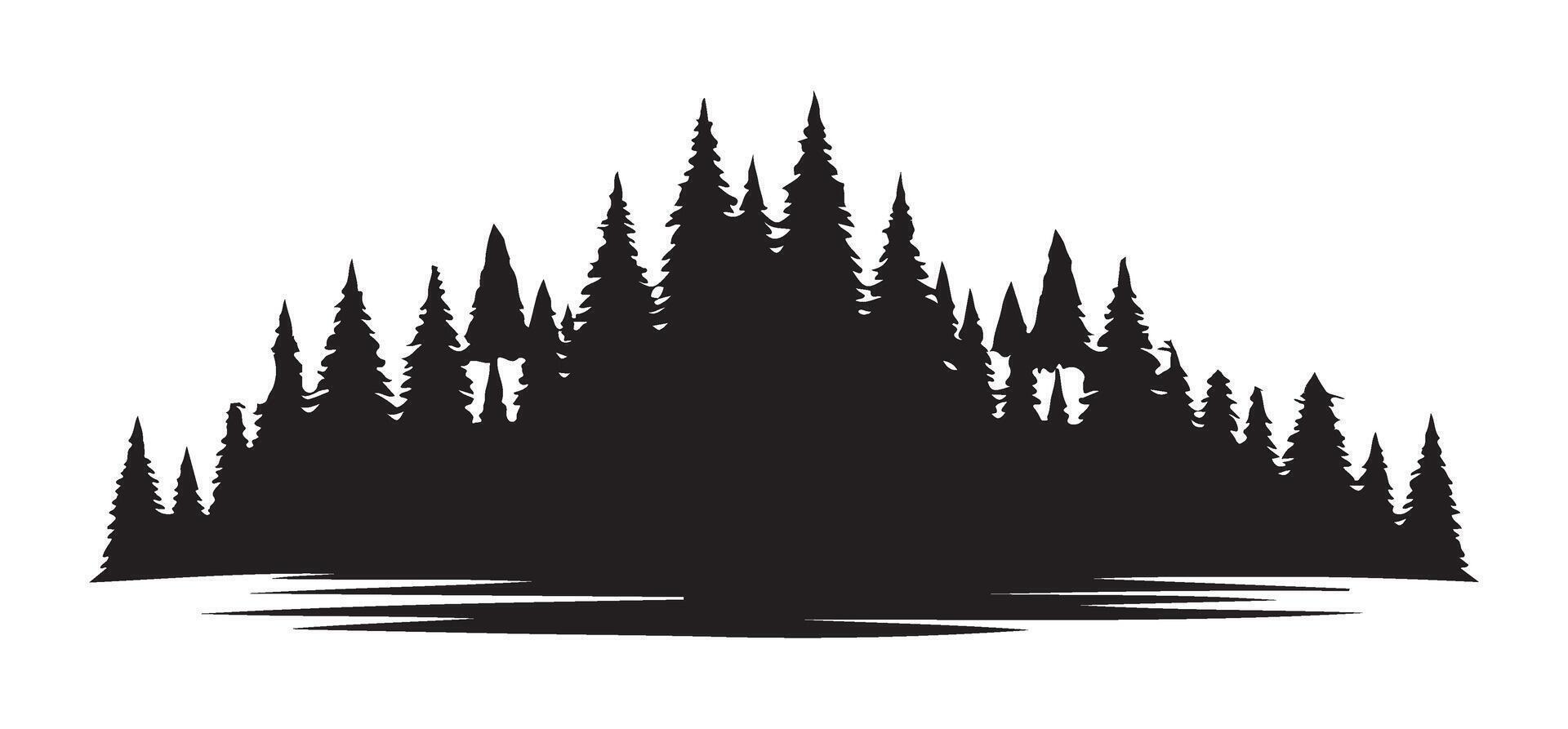 Dense Forest Silhouette Illustration Serene Nature Graphic vector