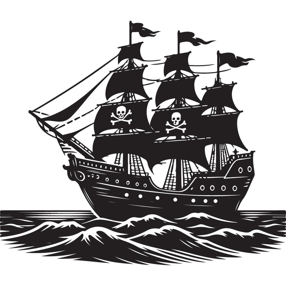 Pirate Ship Silhouette Illustration for Digital Media vector