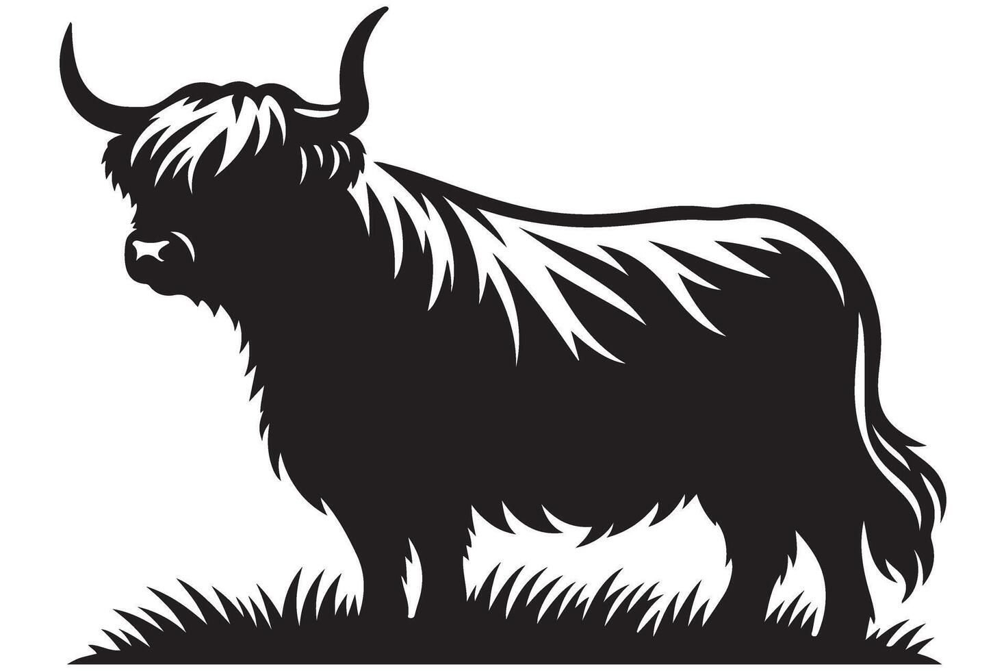 Silhouette of Highland Cow Scottish Cattle Illustration Graphic vector