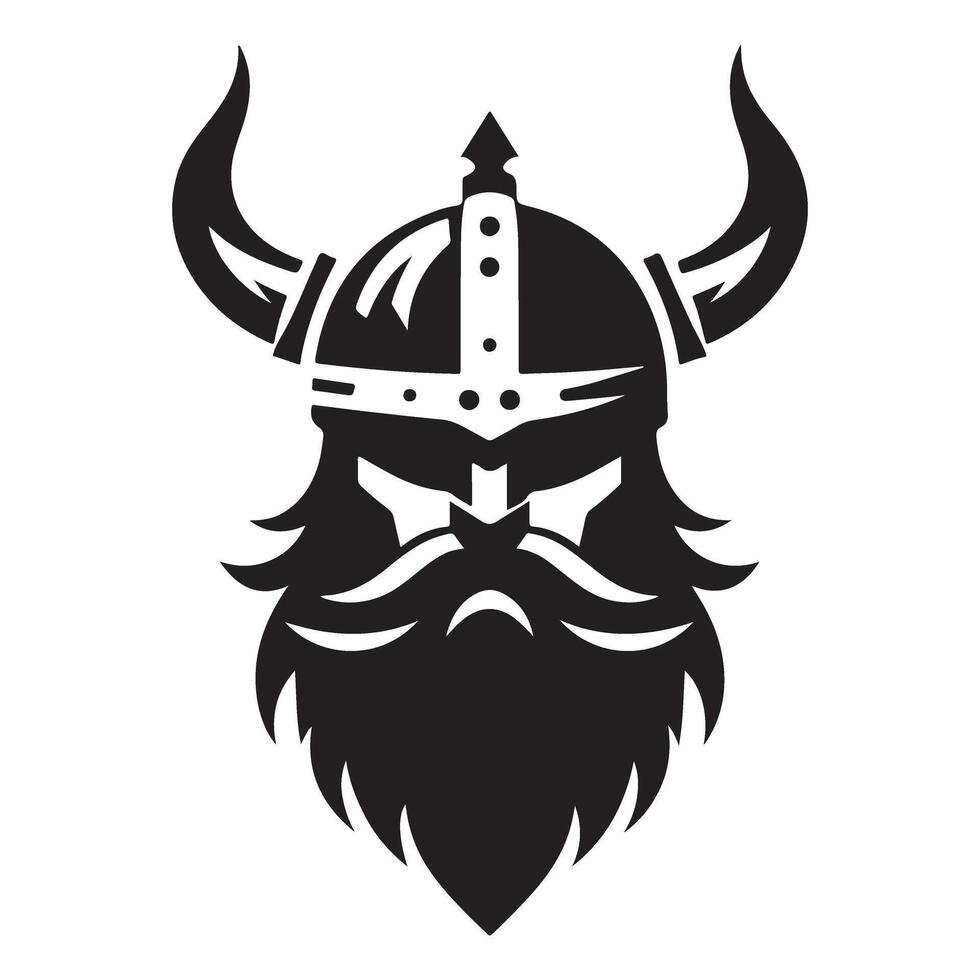 Silhouette Viking Warrior Head with Horned Helmet Illustration vector
