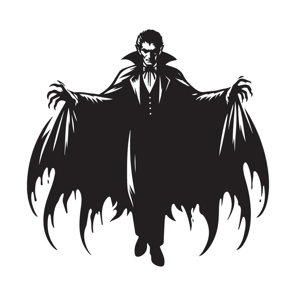 Classic Dracula Vampire Silhouette Illustration for Halloween Designs vector