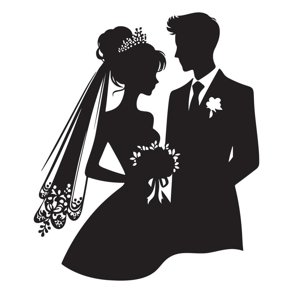 Elegant bride and groom silhouette for wedding invitation design vector