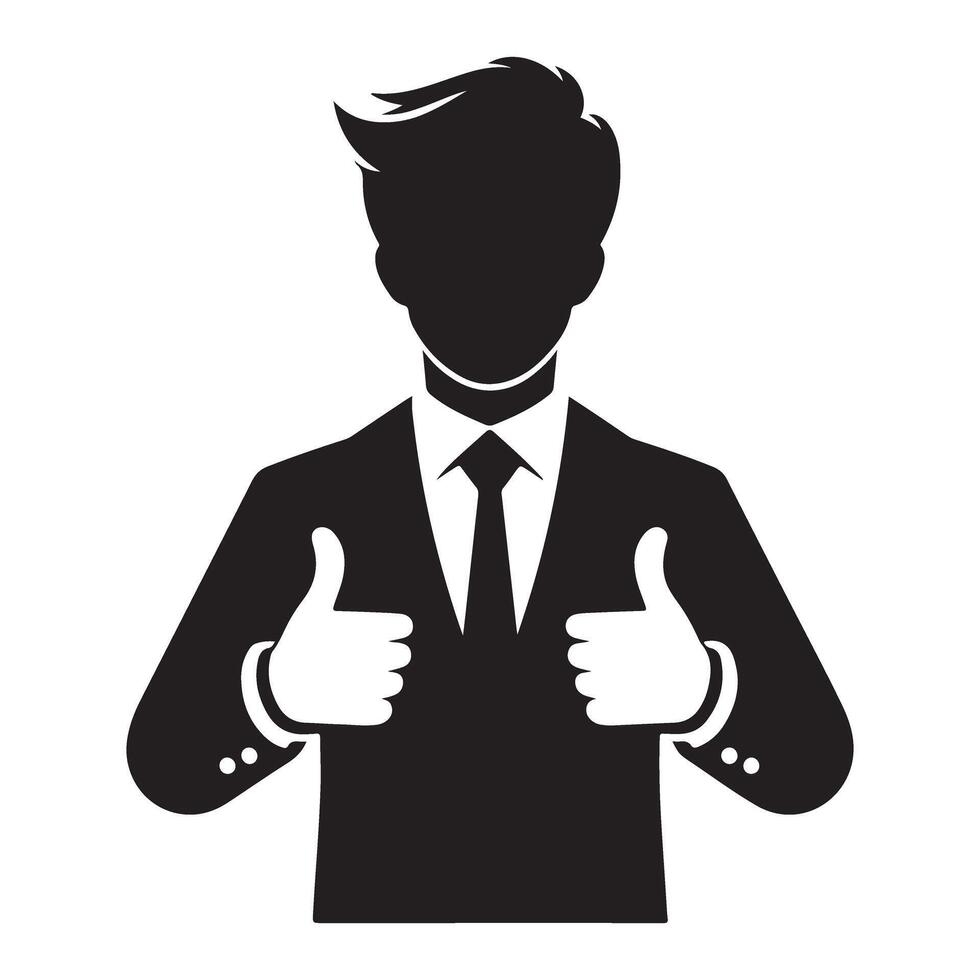 Successful businessman silhouette with double thumbs up gesture vector