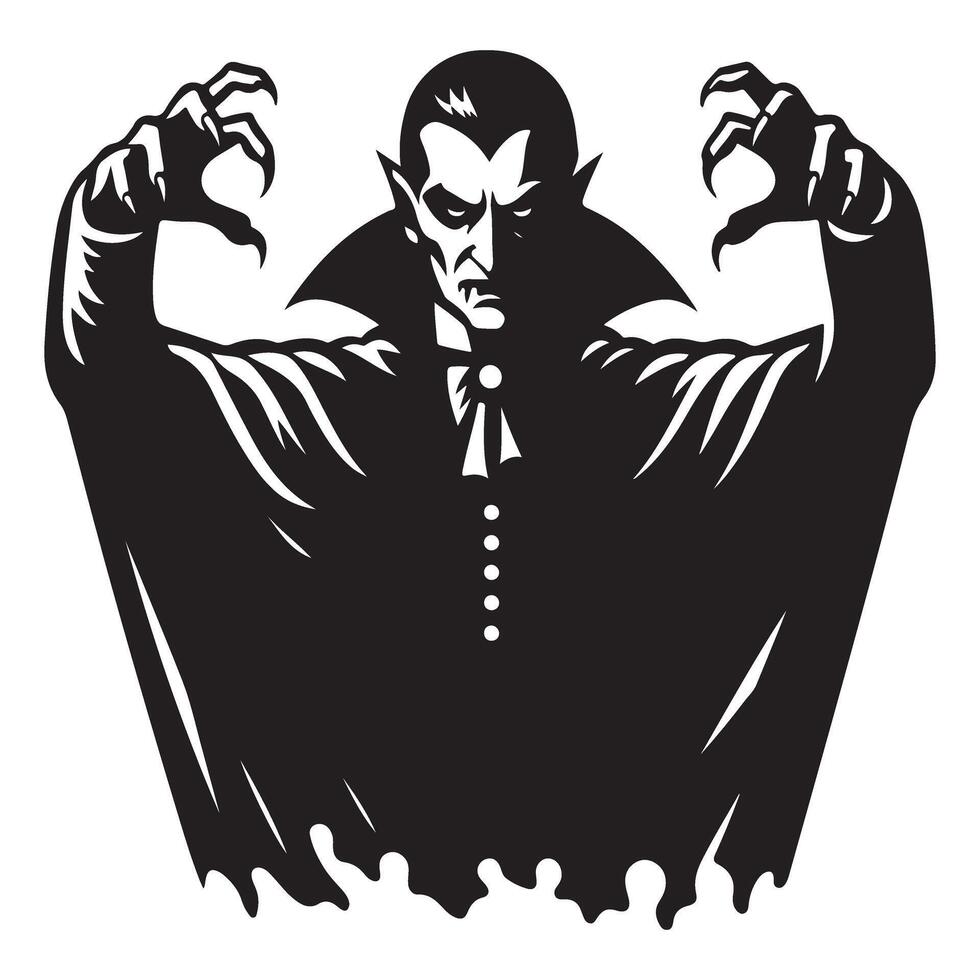 Classic vampire silhouette with menacing claws for horror themes vector