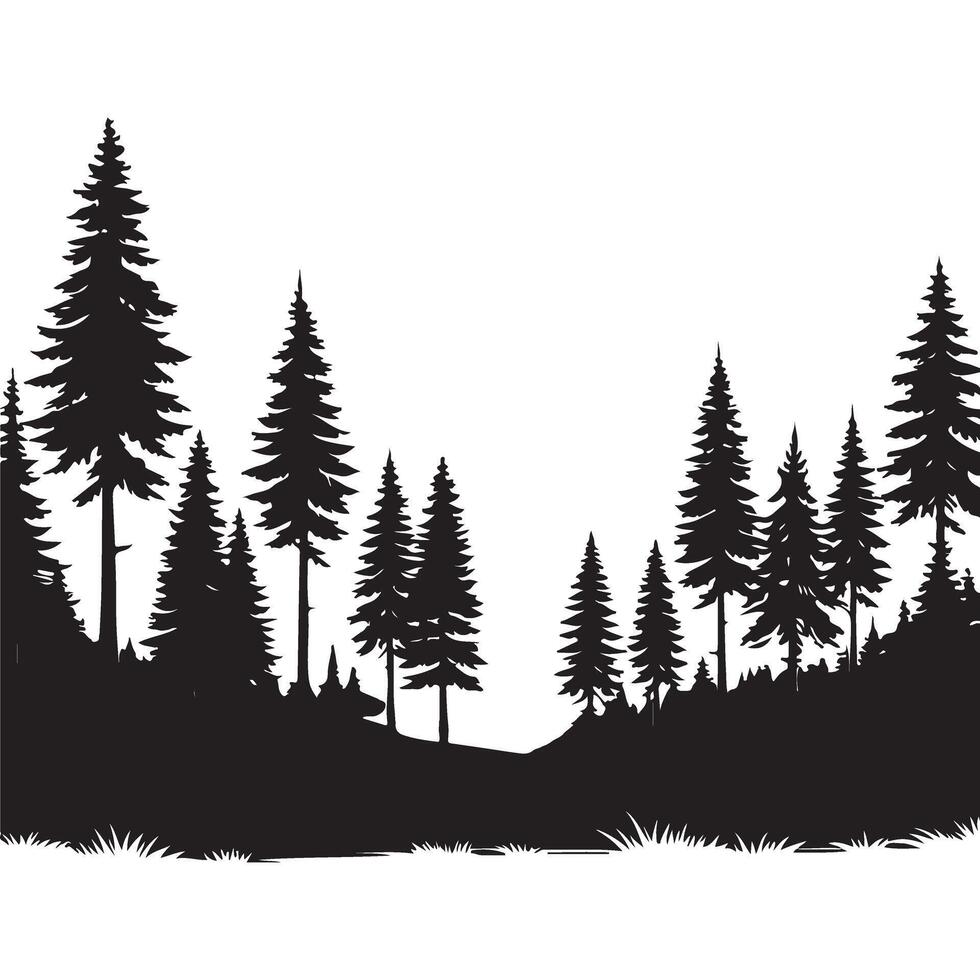 Lush Forest Silhouette Landscape Illustration With Tall Trees vector