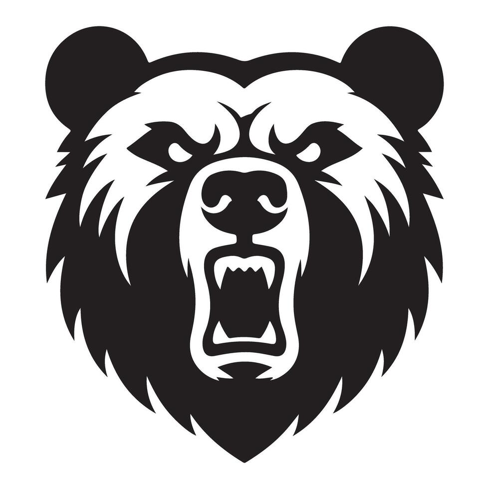 Aggressive grizzly bear head silhouette illustration logo design vector