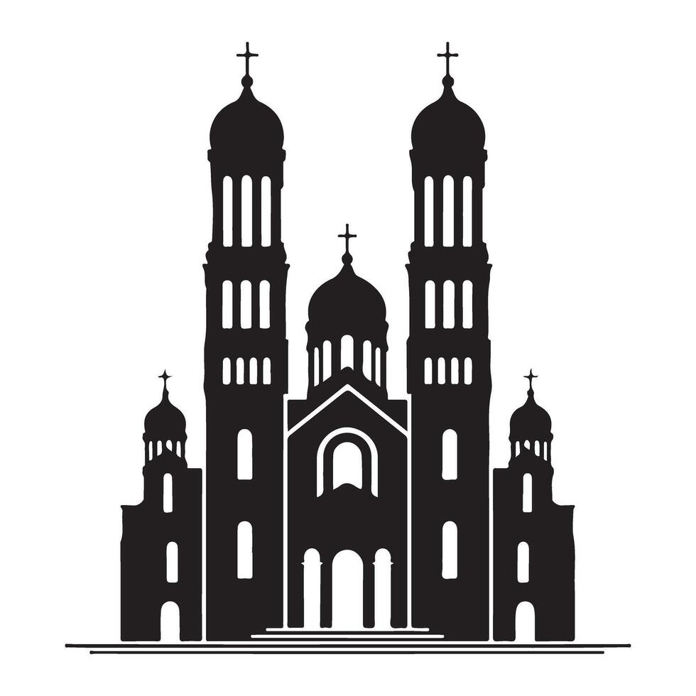 Magnificent Black and White Orthodox Church Illustration with Domes vector