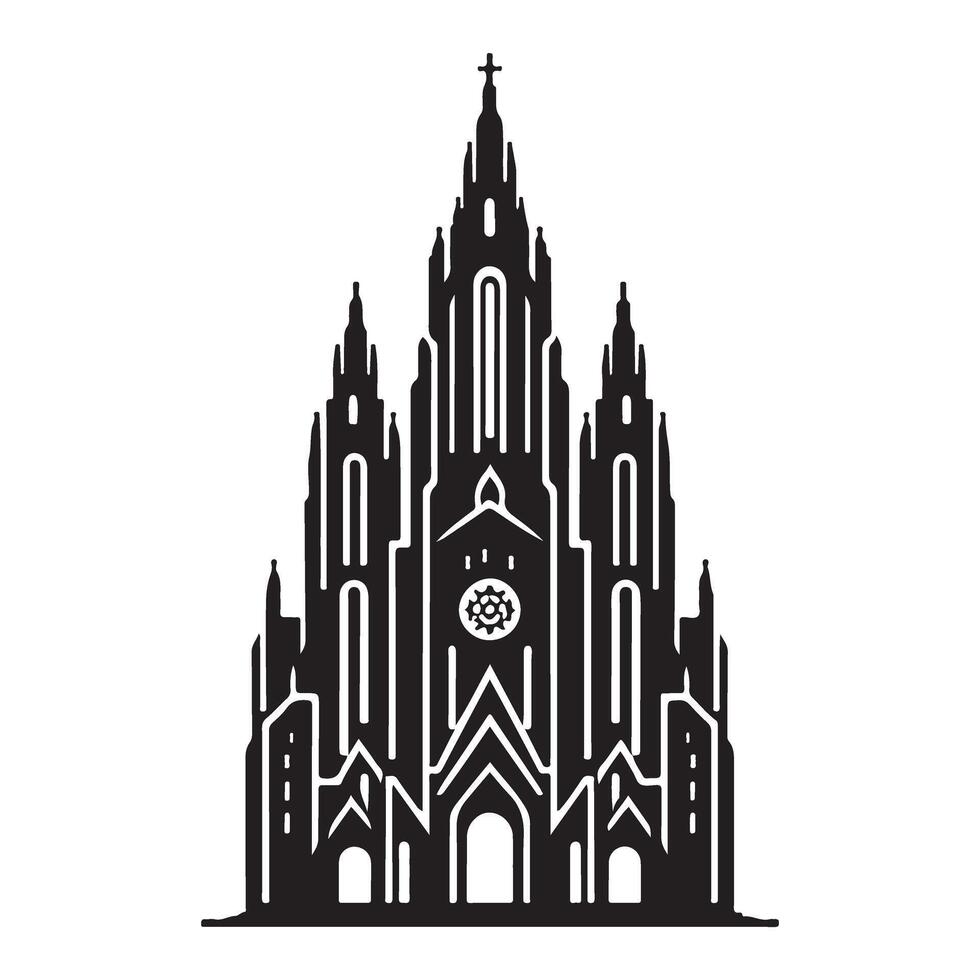 Silhouette Church Building Art Illustration Gothic Architecture Design vector