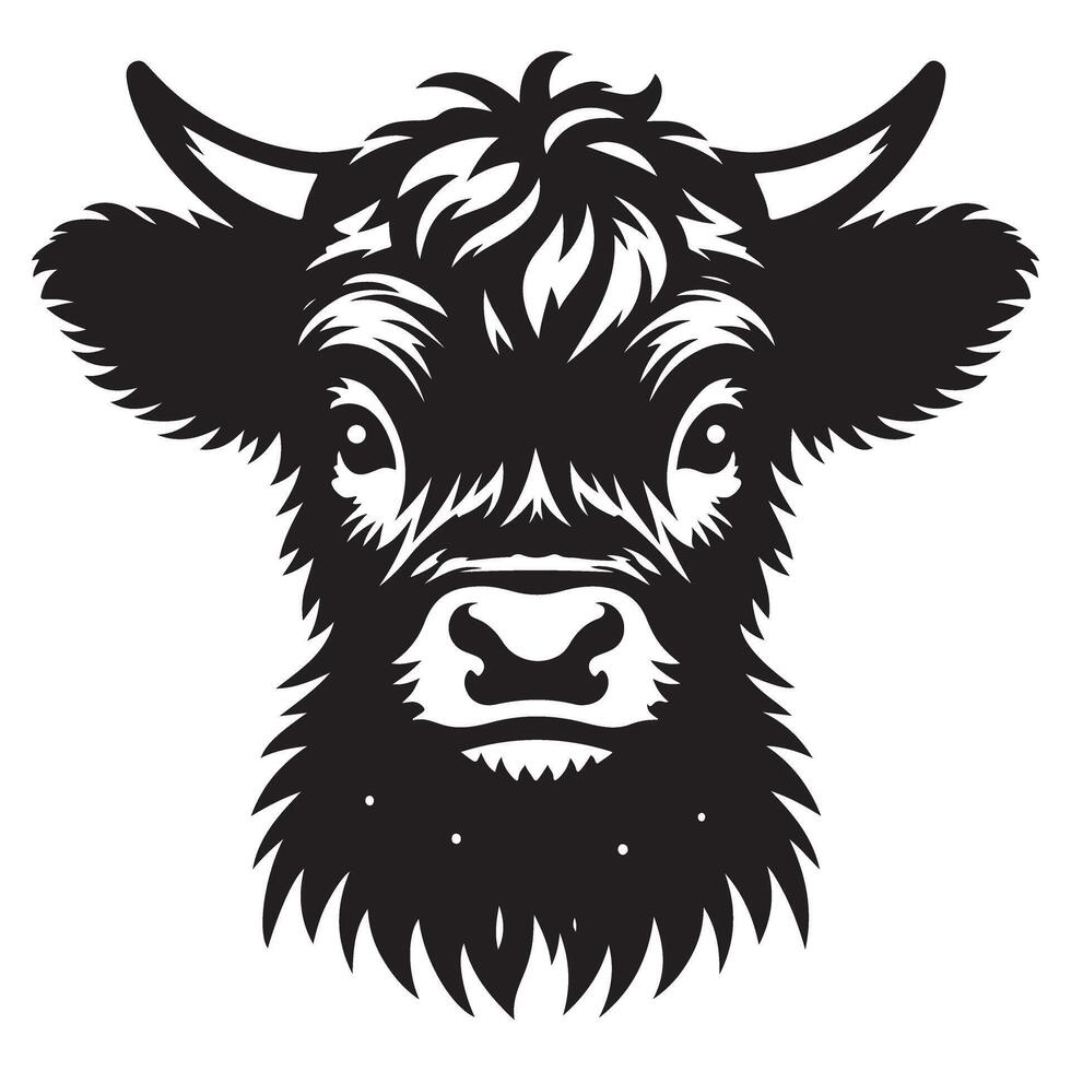 Charming Highland Cow Silhouette Illustration Featuring Fluffy Hair vector
