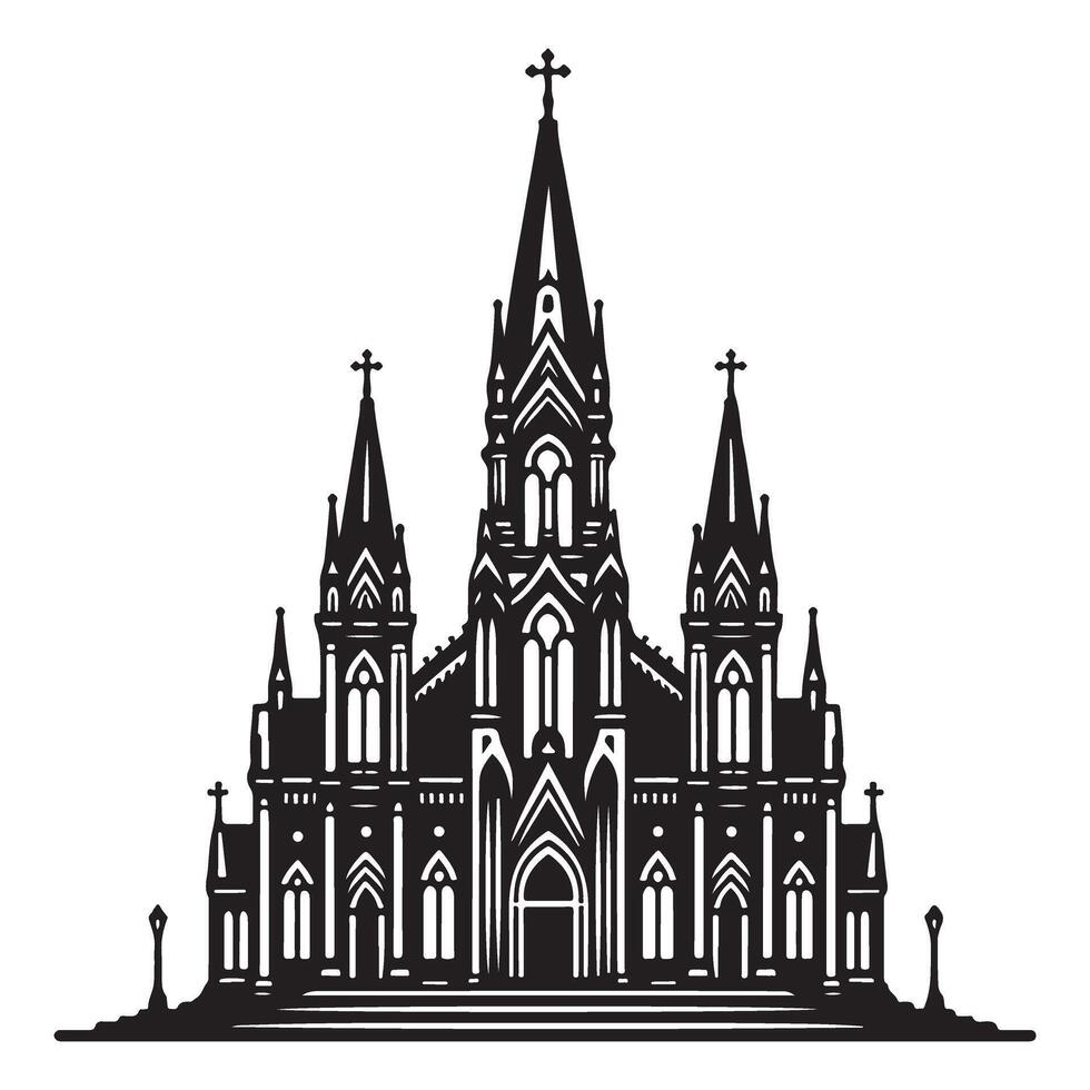 Silhouette Gothic Church Art Illustration Architecture Building Design vector