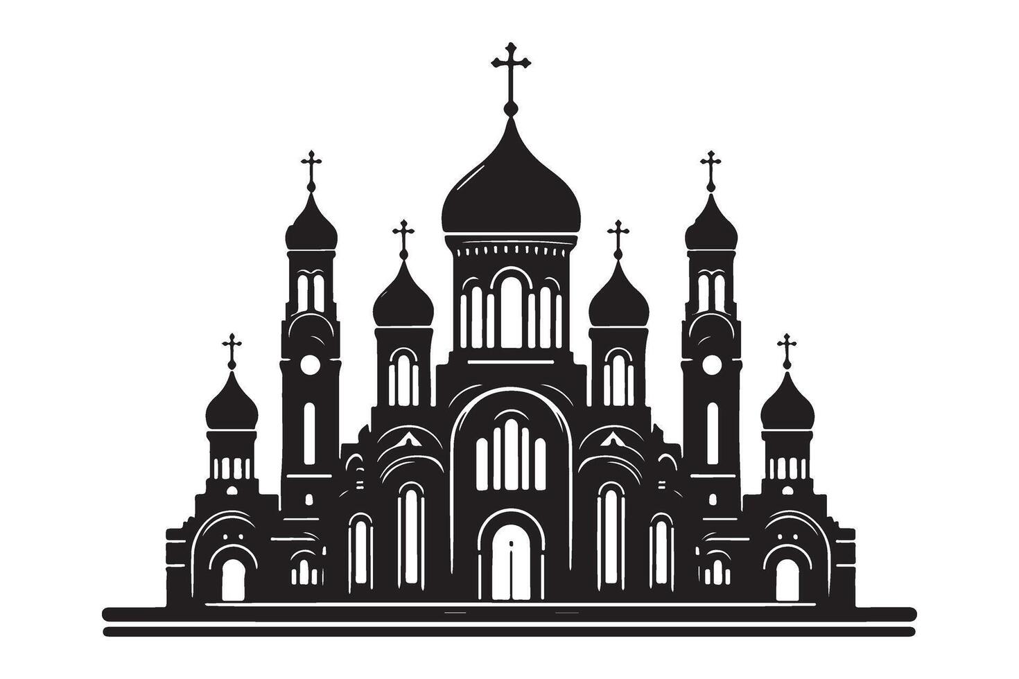 Silhouette Orthodox Church Illustration with Domes and Crosses vector