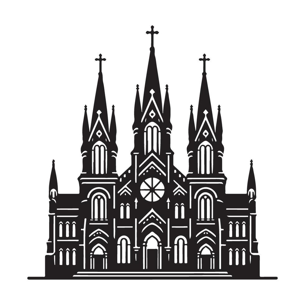 Detailed Church Silhouette Illustration with Intricate Gothic Design vector