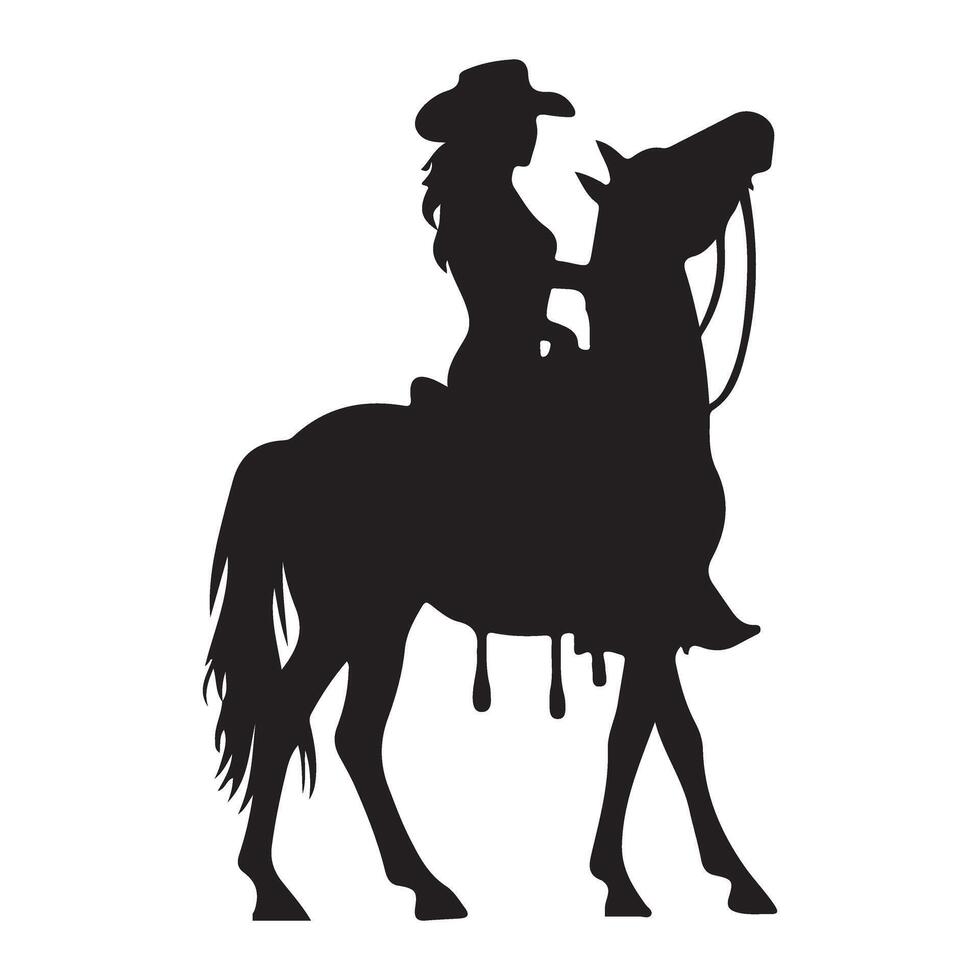Western Cowgirl on Horseback Silhouette for Rodeo Designs vector