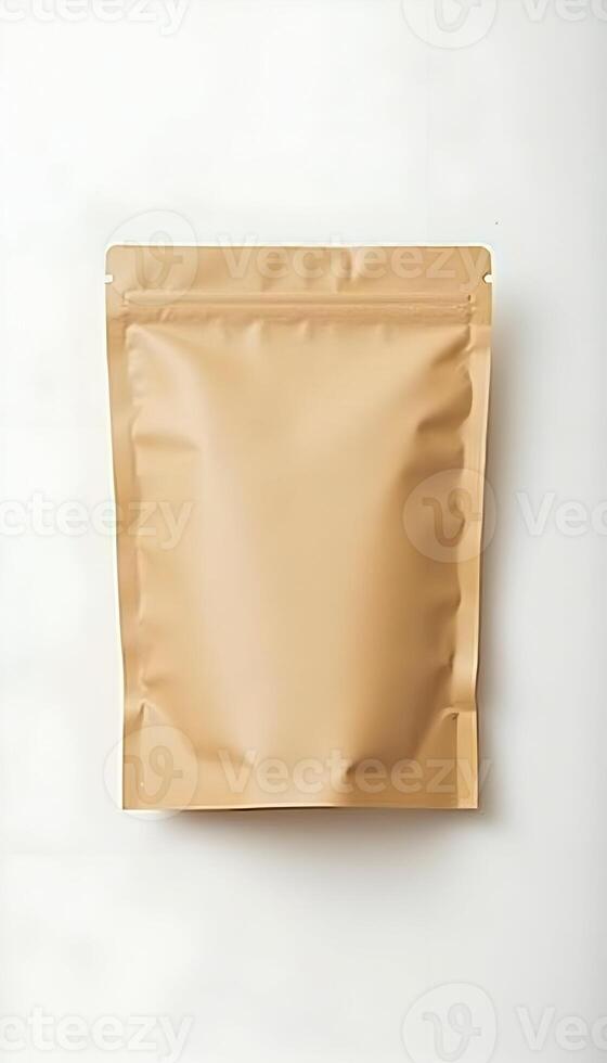 Elegant Brown Paper Pouch Mockup with Clean Minimalist Style for Branding photo