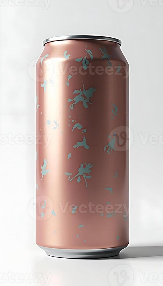 Elegant rose gold can with delicate floral pattern on transparent background photo