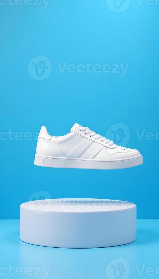 White Sneaker on Display - Modern Minimalist Product Presentation in Studio photo