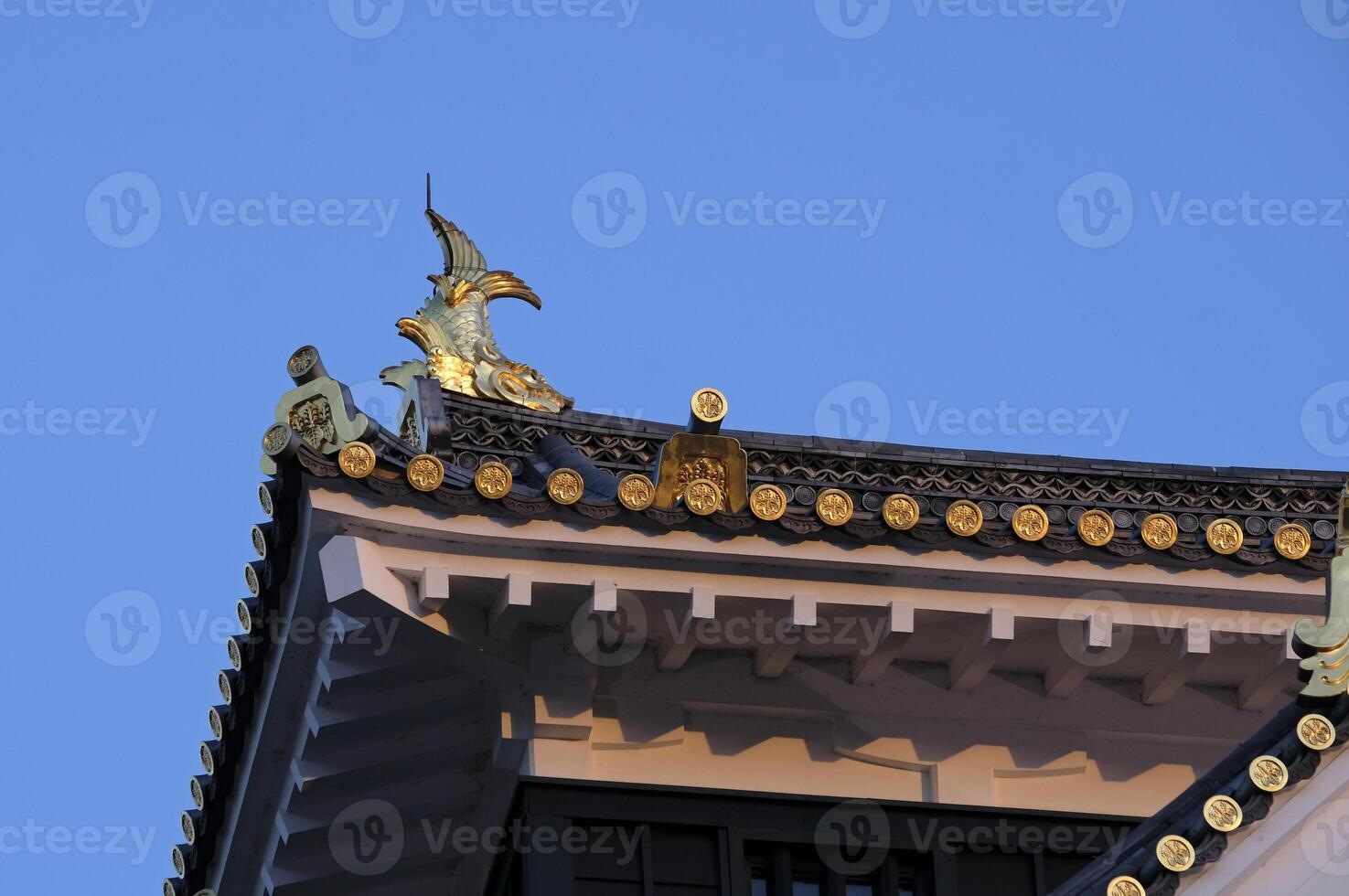 Detail of Okayama castle in Okayama, Japan, during sunset photo