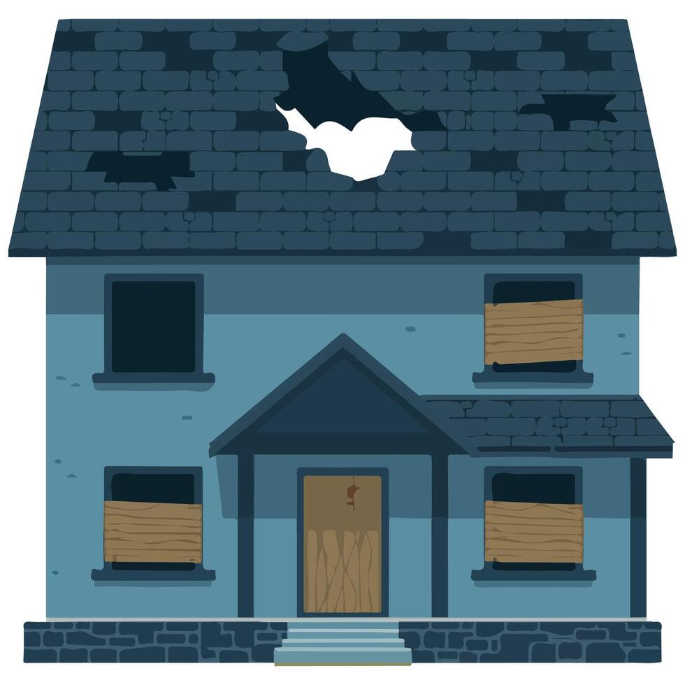 Abandoned house with damaged roof vector