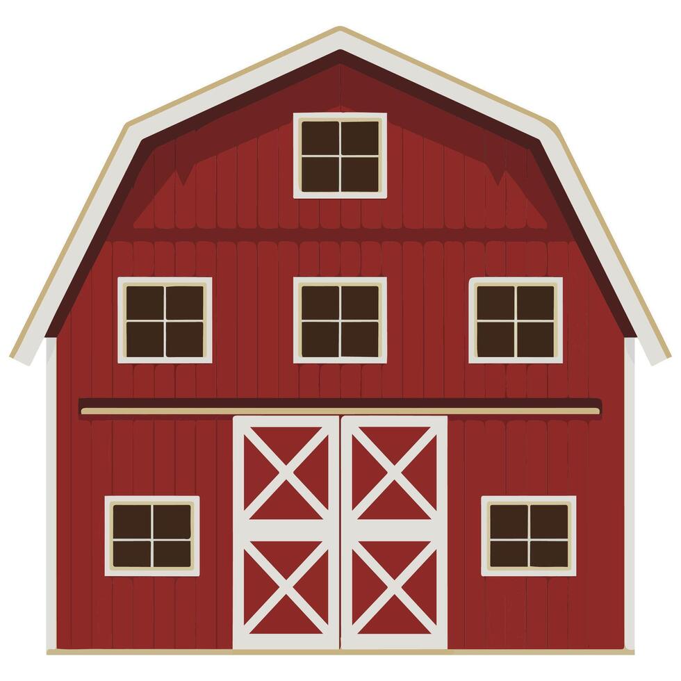 Red barn house on white background vector