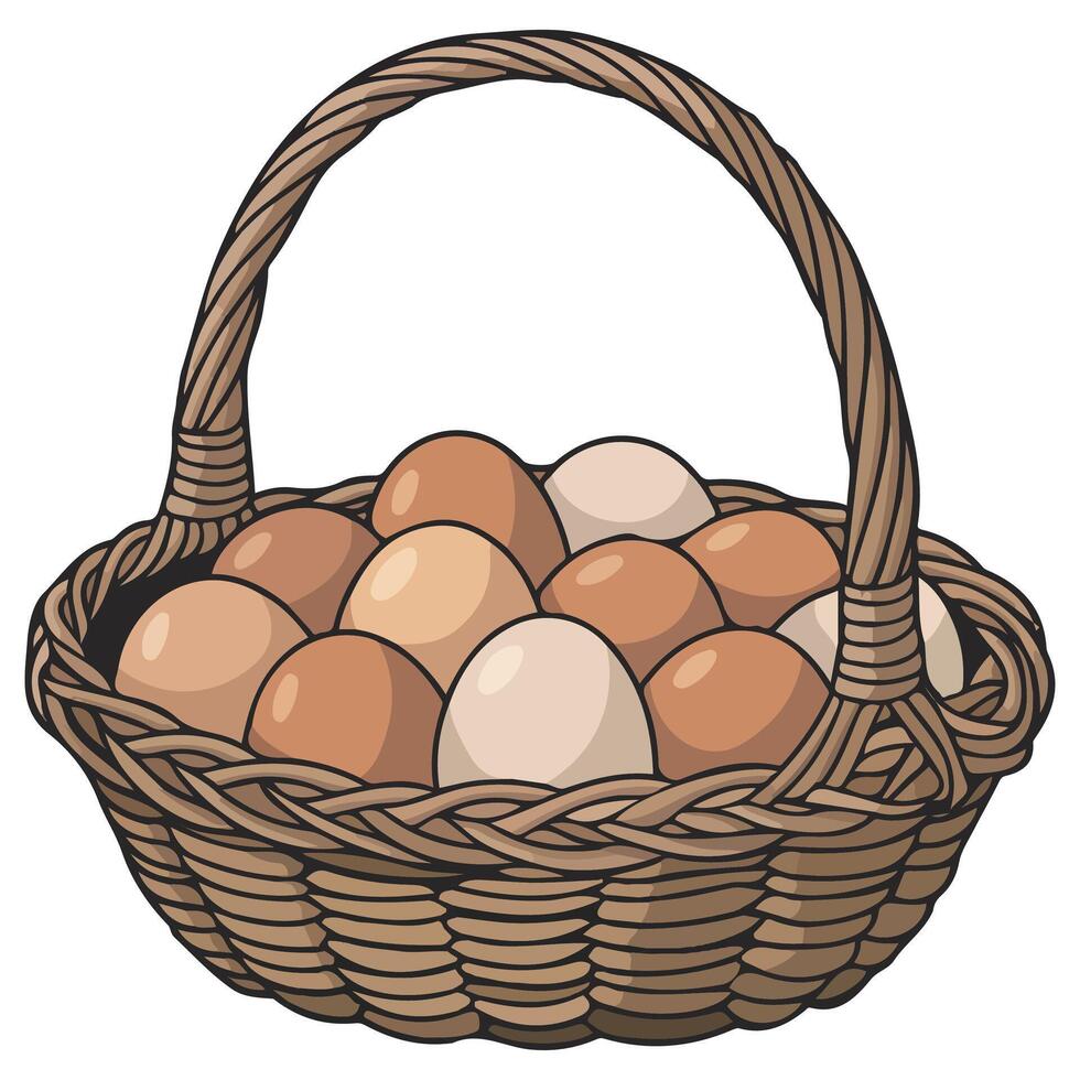 Basket with six eggs on white vector