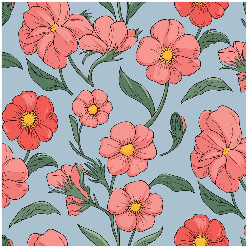 Pink flowers watercolor pattern vector