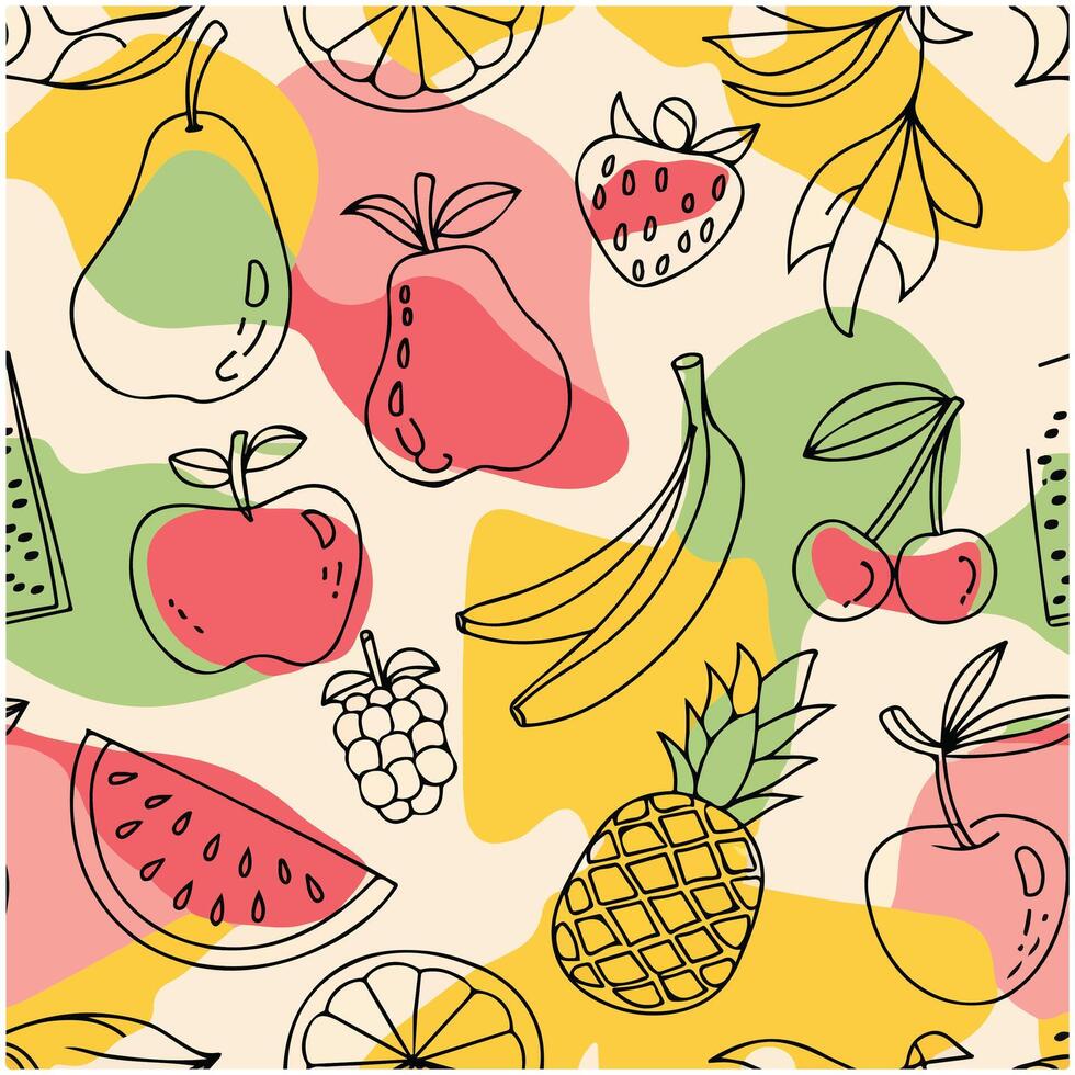Fruits and abstract shapes pattern vector
