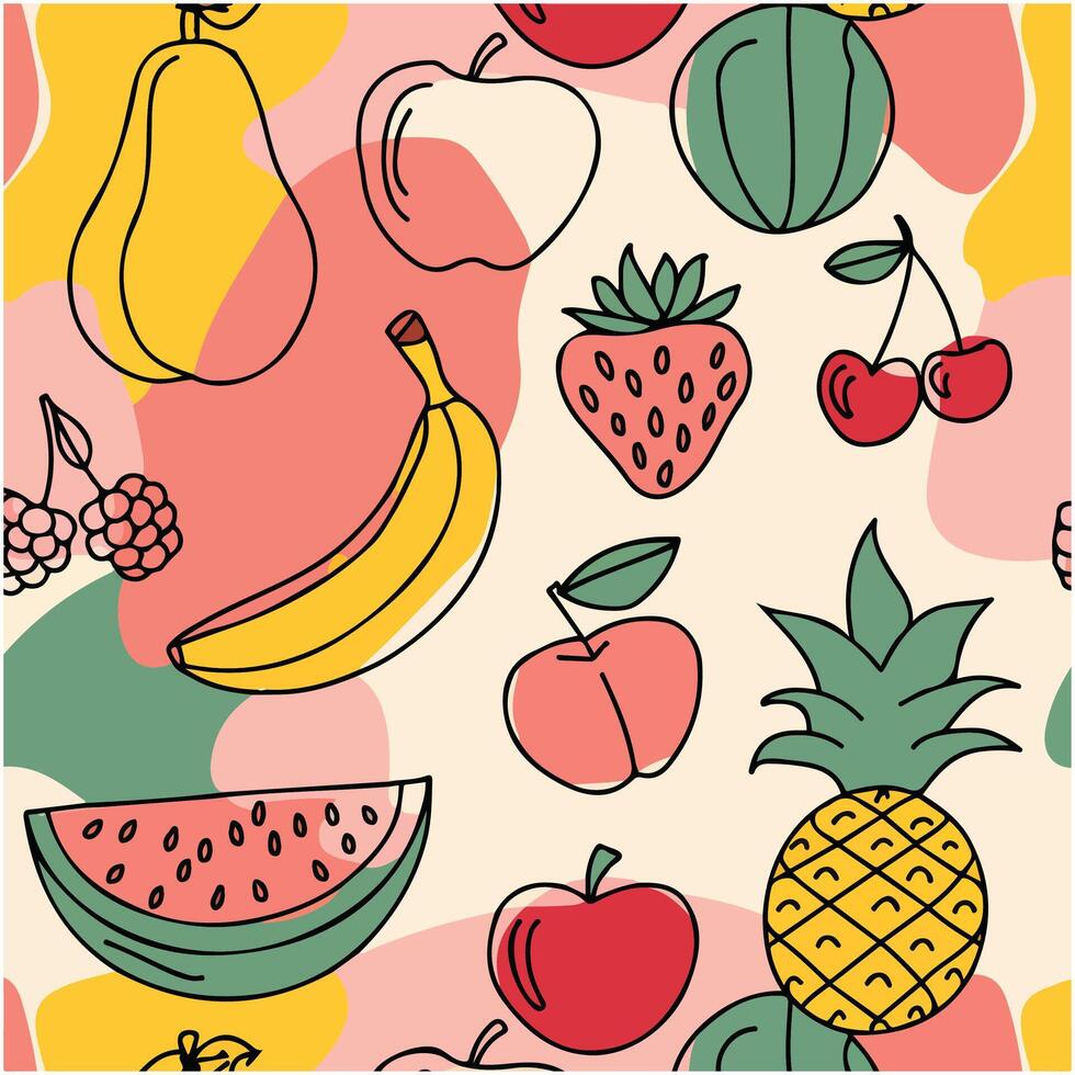 Hand drawn fruit pattern vector