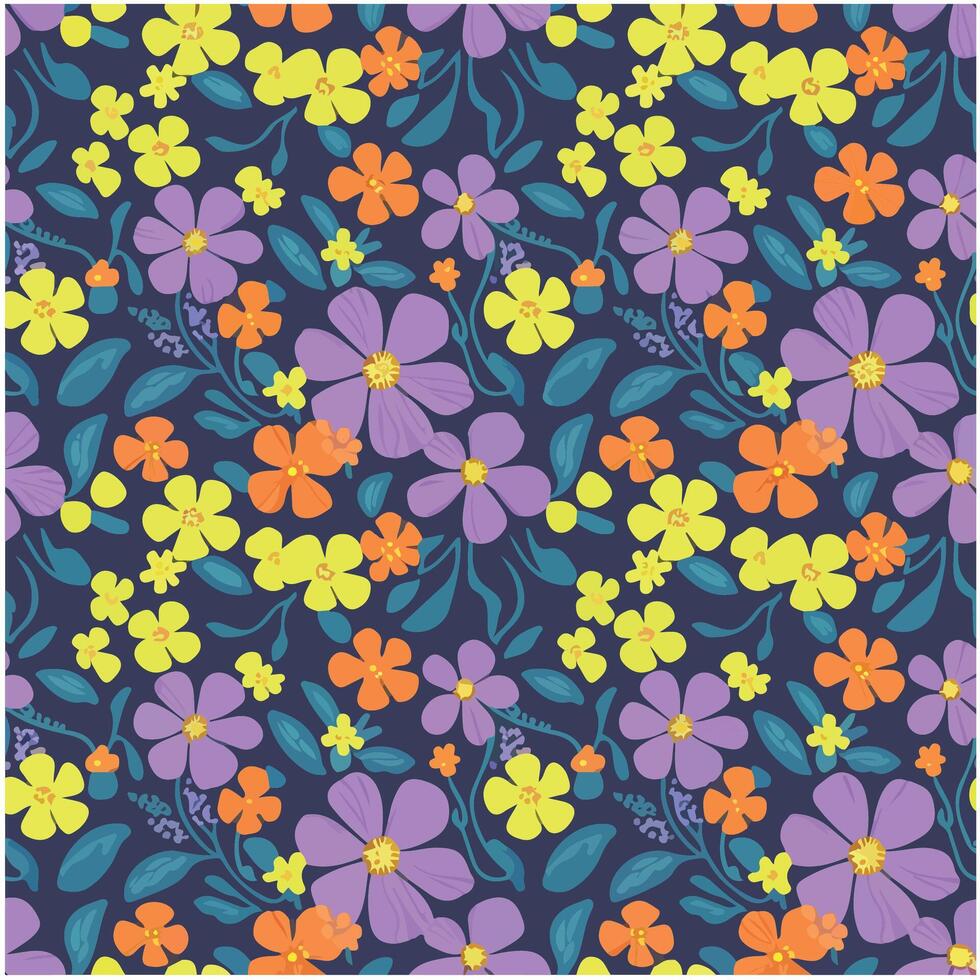 Orange and violet flowers pattern vector